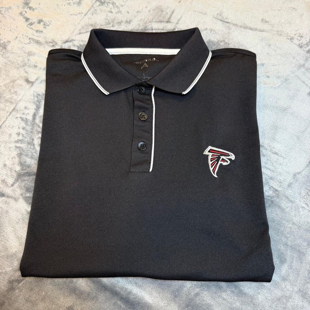 Antigua Atlanta Falcons NFL Men Sz L Black Performance Golf Polo Shirt Sportwear